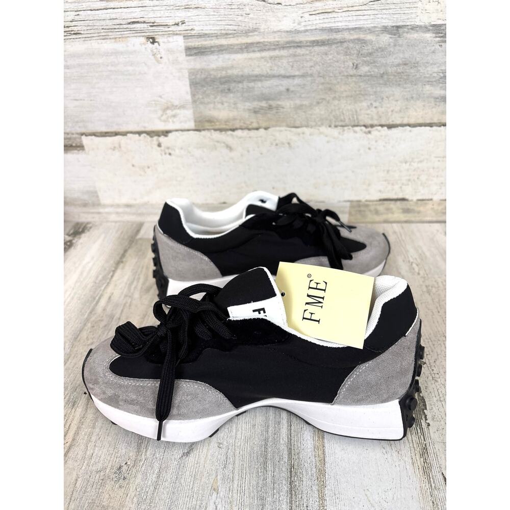 FME Womens 8.5 Black Gray Platform Lace Up Sneakers Casual Shoes NWT